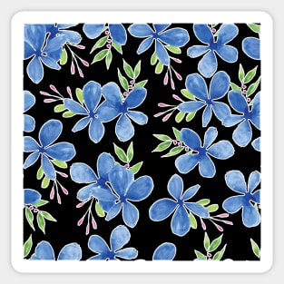 Blue Petal Flower Watercolor Pattern Black Background Sticker